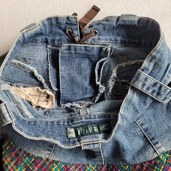 Y2K Mall Goth Punk Grunge Denim And Plaid Tweed Corset Waist Miniskirt Medium - Picture 10 of 12